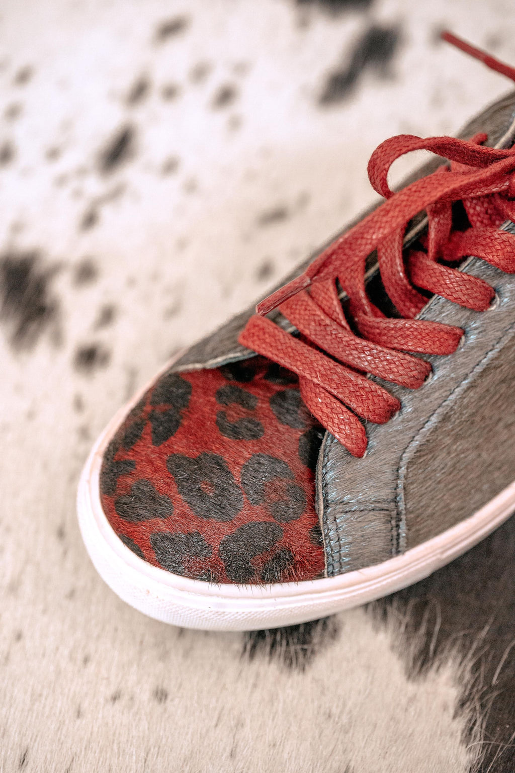 Saul Burgundy Leopard Cowhair Tennis Shoes