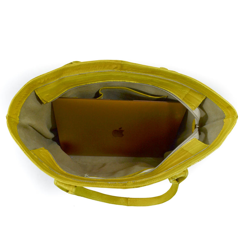Jane Genuine Eel Leather  Canary Yellow Tote