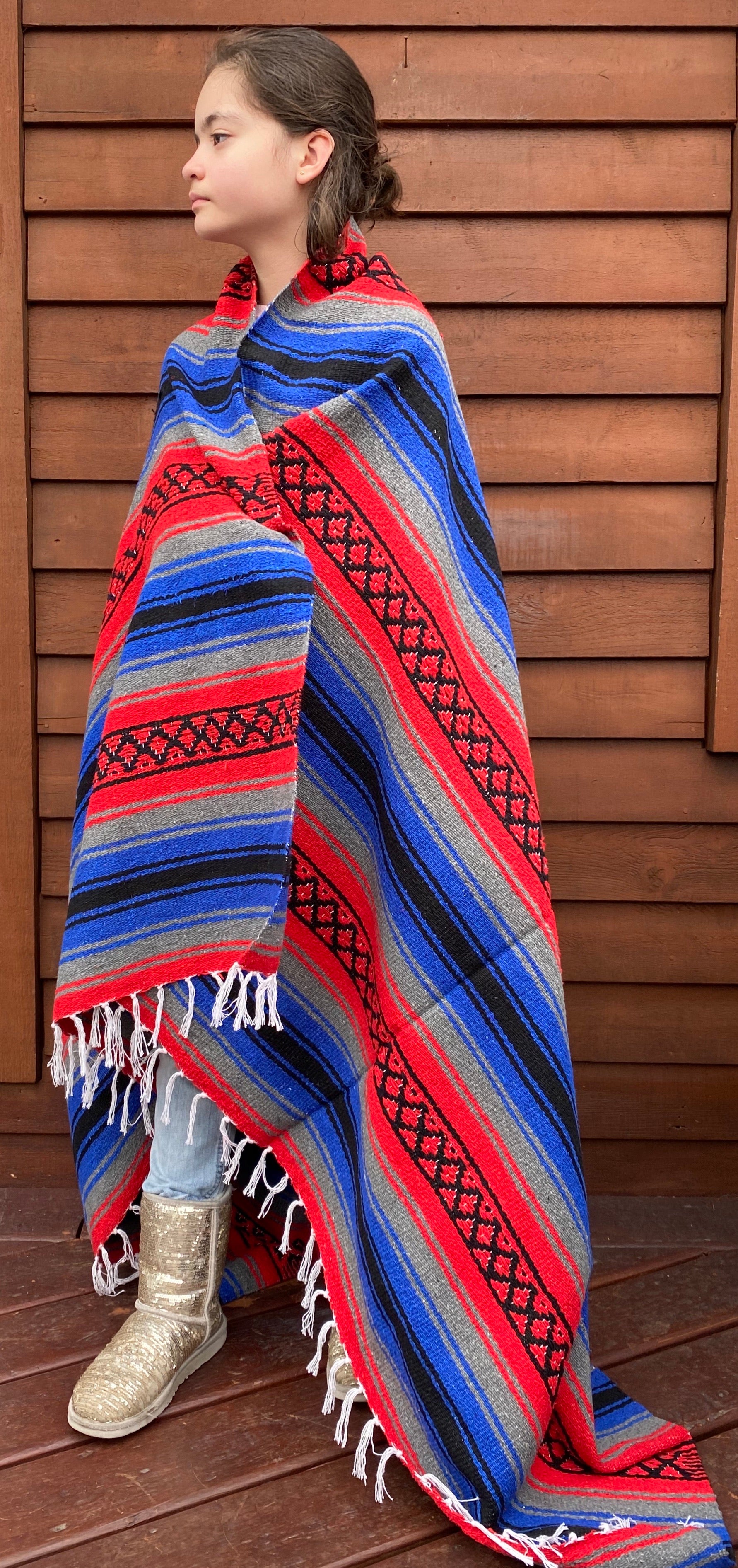 Pow-Wow Blue/Red Yoga Blanket